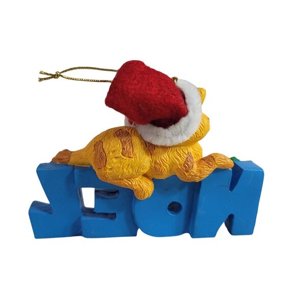 Cat Christmas Ornaments Set of 2 Kitty Noel Dear Santa Wearing Santa Hat Ceramic - Picture 5 of 8